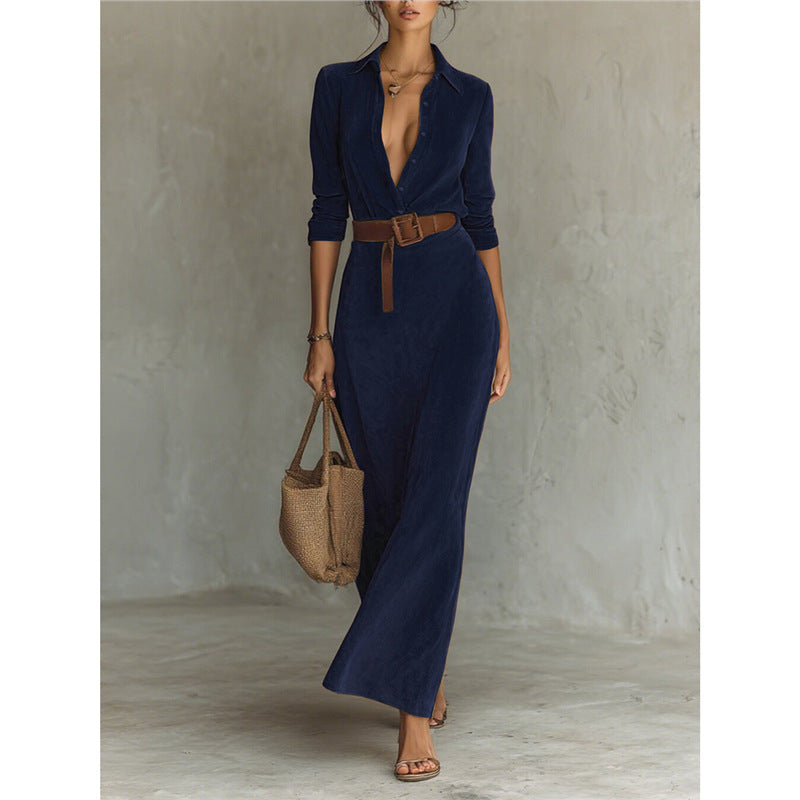 New Waist-tight Long Women's Dress With Belt