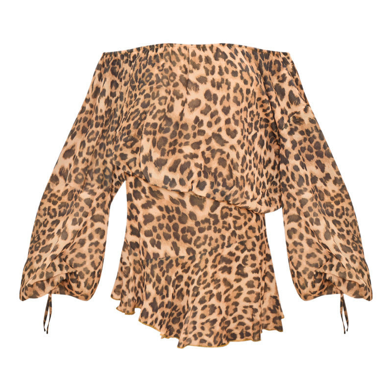 Women's Polyester Leopard-print One-shoulder Floating Dress