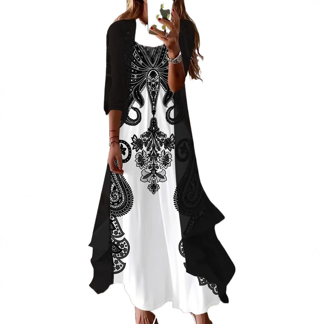 Long Sleeve Loose Floral Totem Two-piece Dress