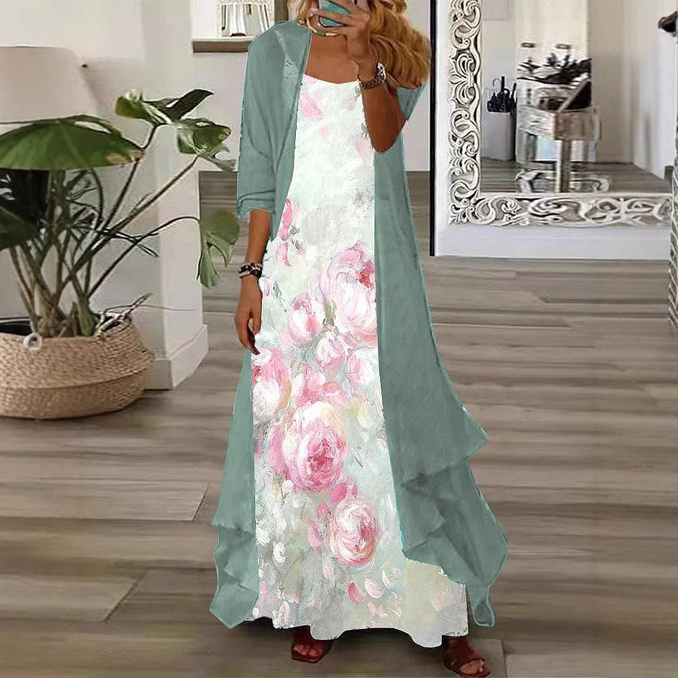 Long Sleeve Loose Floral Totem Two-piece Dress
