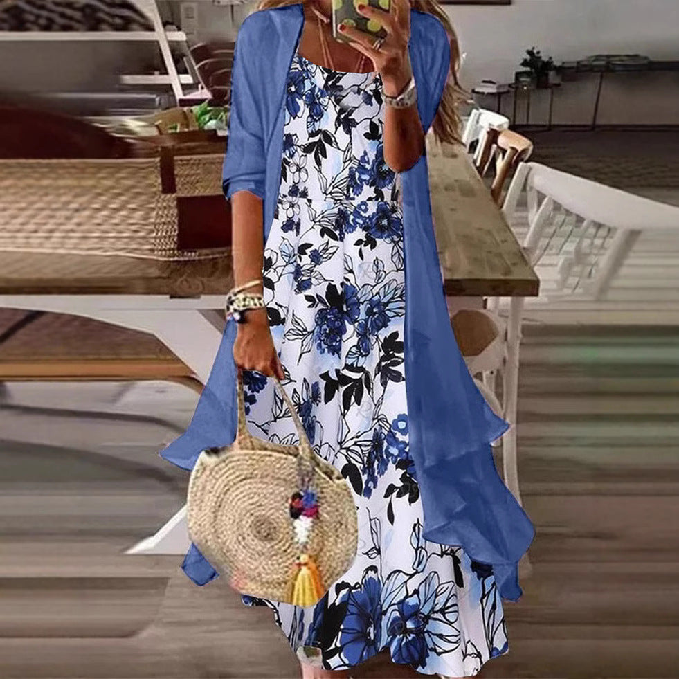 Long Sleeve Loose Floral Totem Two-piece Dress