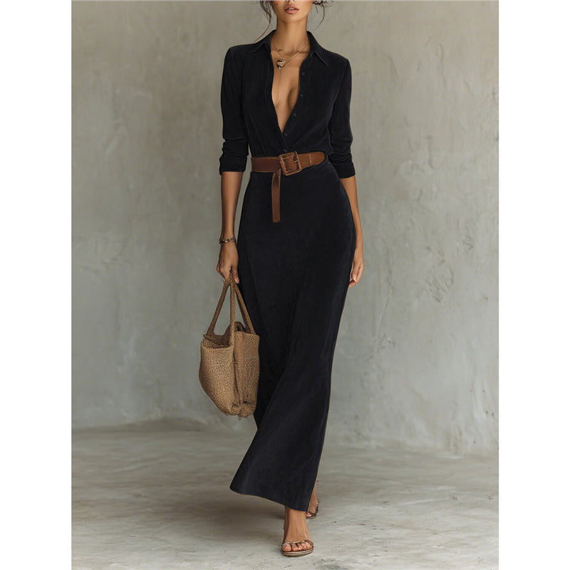 New Waist-tight Long Women's Dress With Belt