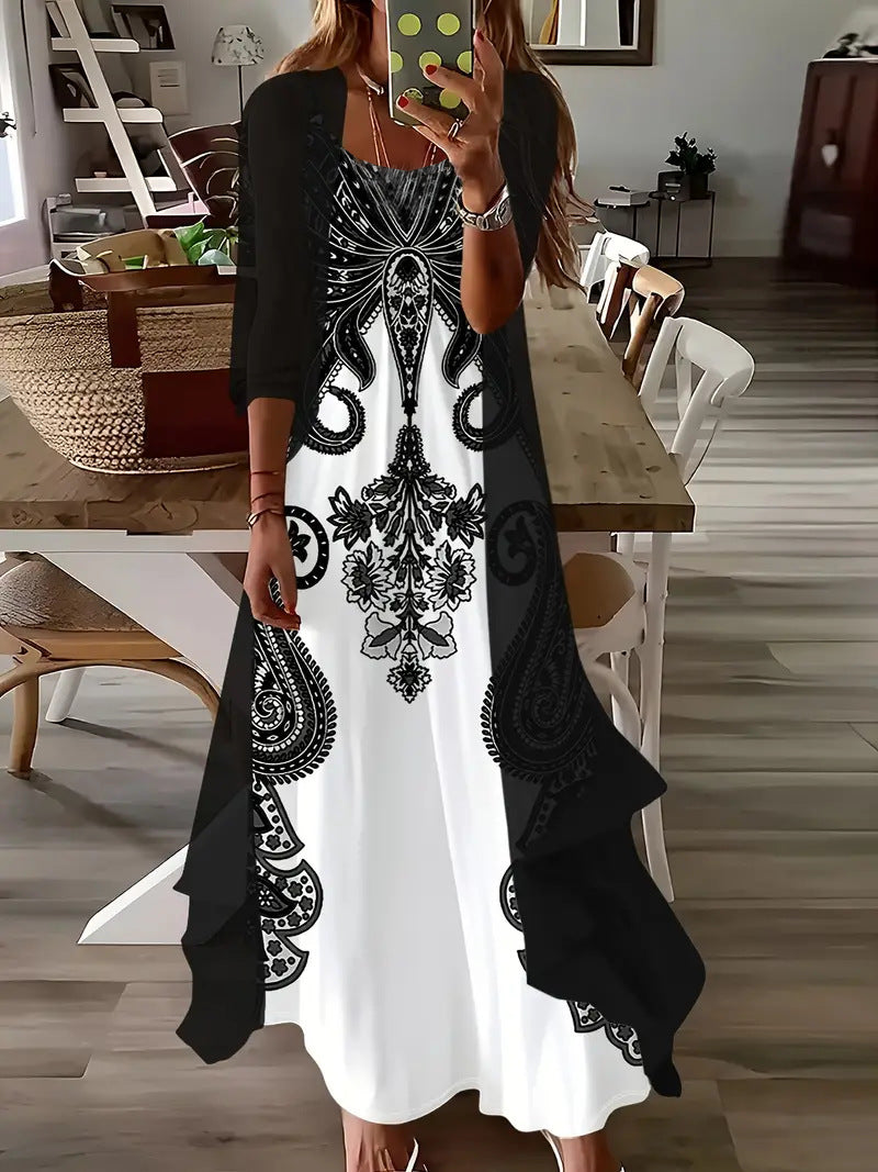 Long Sleeve Loose Floral Totem Two-piece Dress