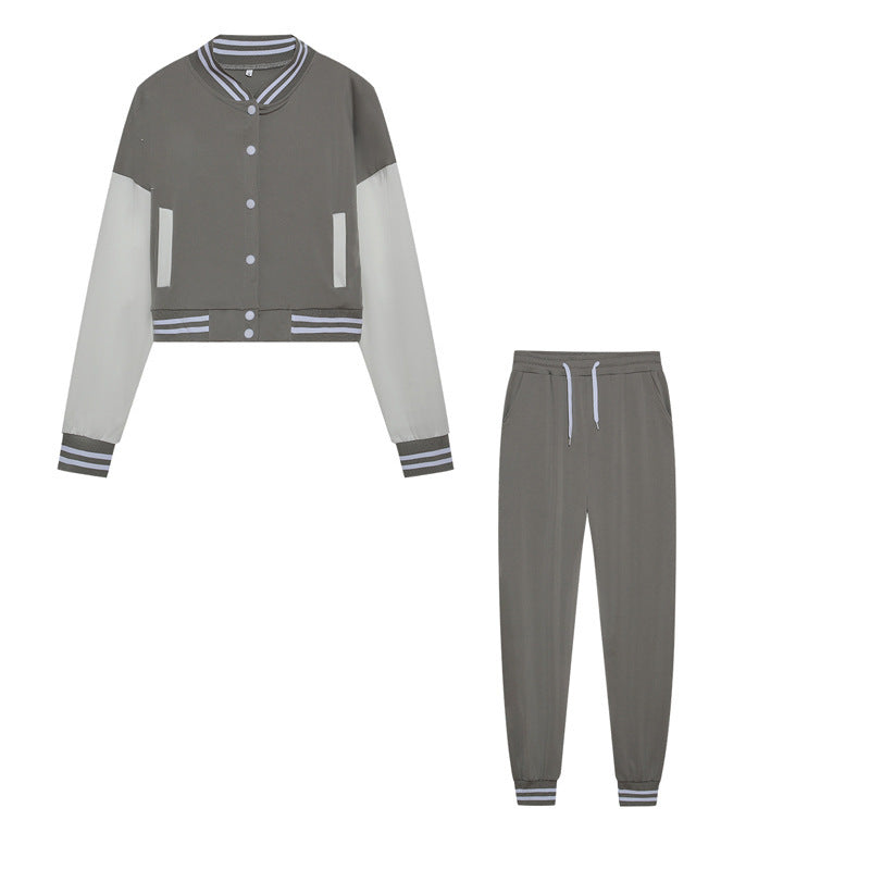 Stitching Jacket Single-breasted Baseball Set Wear Sports Two-piece Women's Clothing