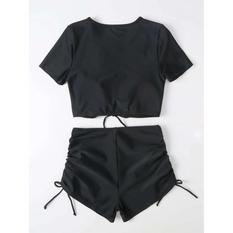 Swimsuit Women's Solid Color Sexy Short Sleeve Swimwear