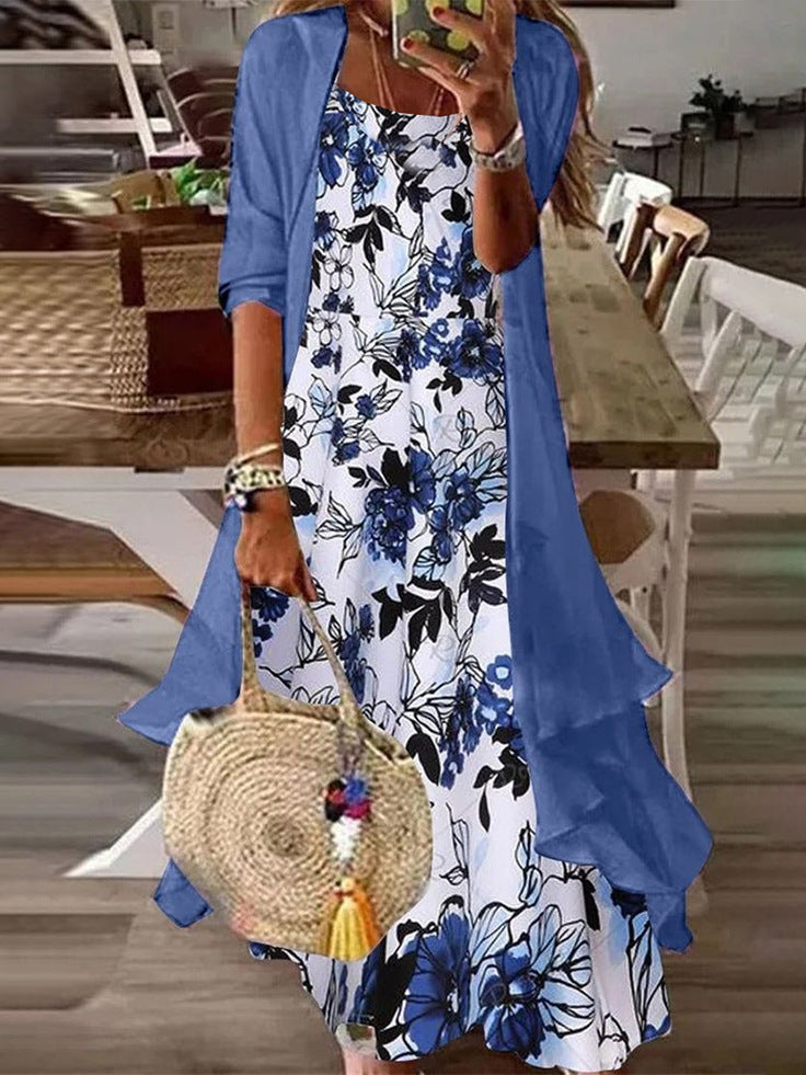 Long Sleeve Loose Floral Totem Two-piece Dress