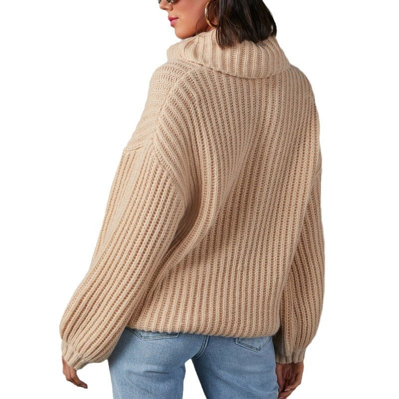 Solid Color Turtleneck Long Sleeve Loose Dress Sweater