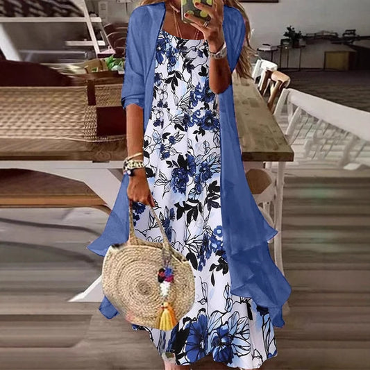 Long Sleeve Loose Floral Totem Two-piece Dress